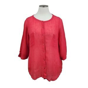 Eileen Fisher Linen Women's Plus Size Coral Button Up Top Tunic